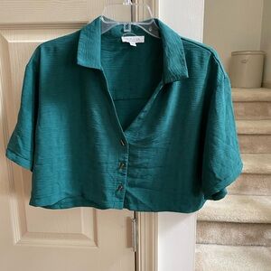 Kirious Teal Button-Up Women's crop Top